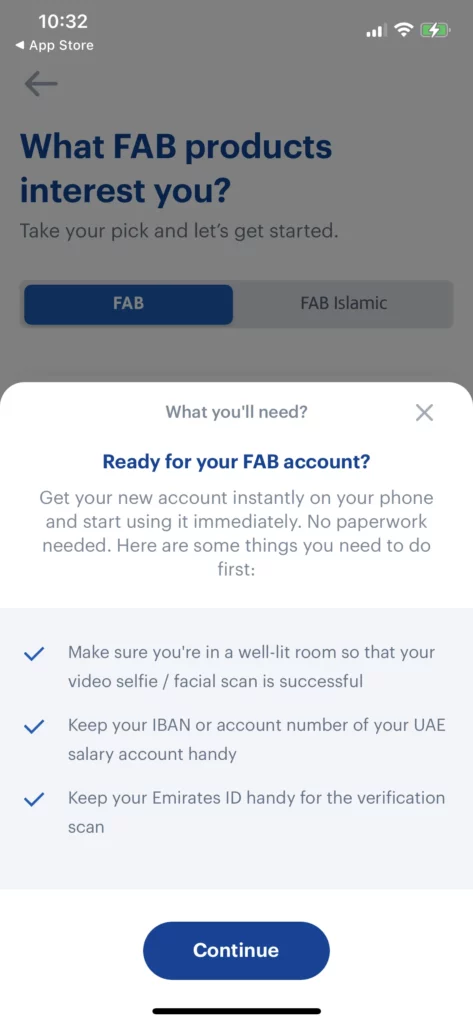 FAB Bank Account Opening Requirements On App