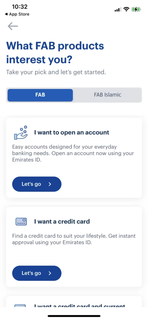FAB Bank App Account Opening Form